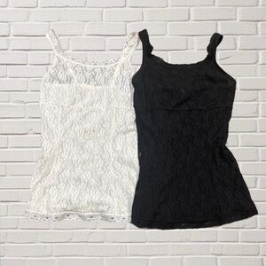 Maidenform Lace Camisole Set Black White Lined Adjustable Straps M Layering